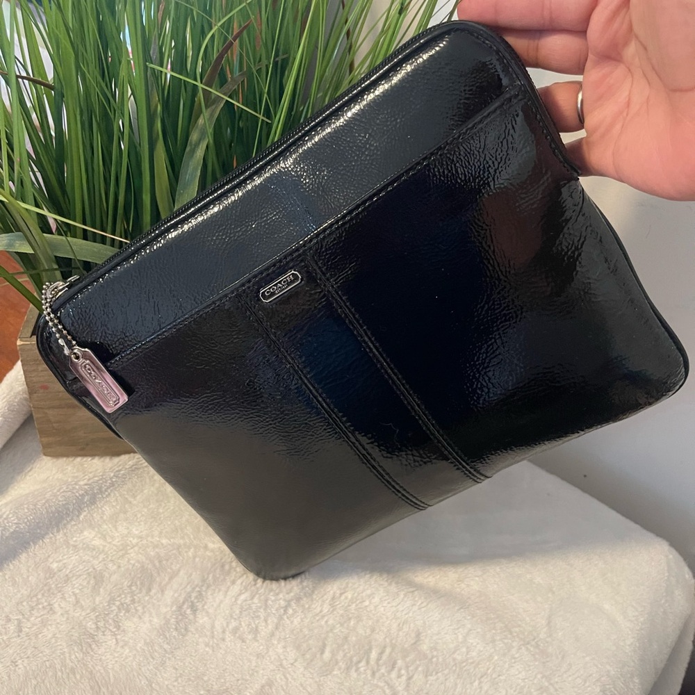 Coach Shiny Black Leather Toiletry Bag man and woman